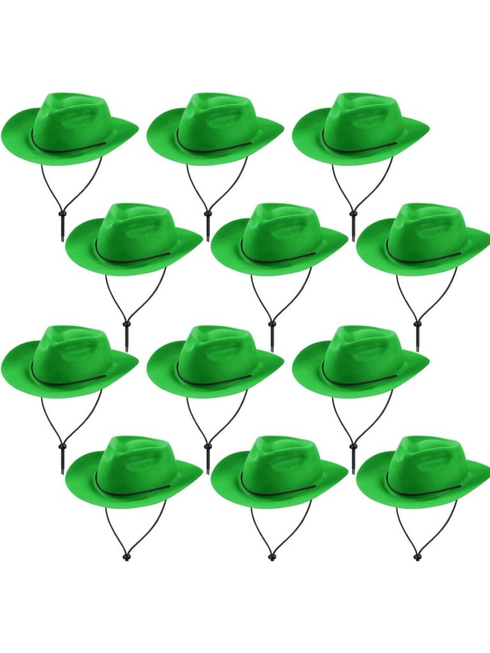 Men's Green Plastic Felt Wide Brimmed Western Cowgirl Cowboy Hat 12 Pieces